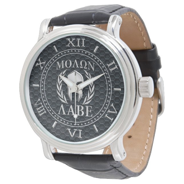 Molon Labe Chrome als Spartan Mask Dial Grille Horloge (Gekanteld)