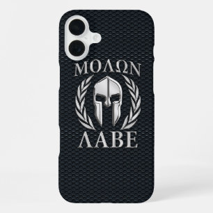 Molon Labe Chrome Spartaanse helm op grille iPhone 16 Plus Hoesje
