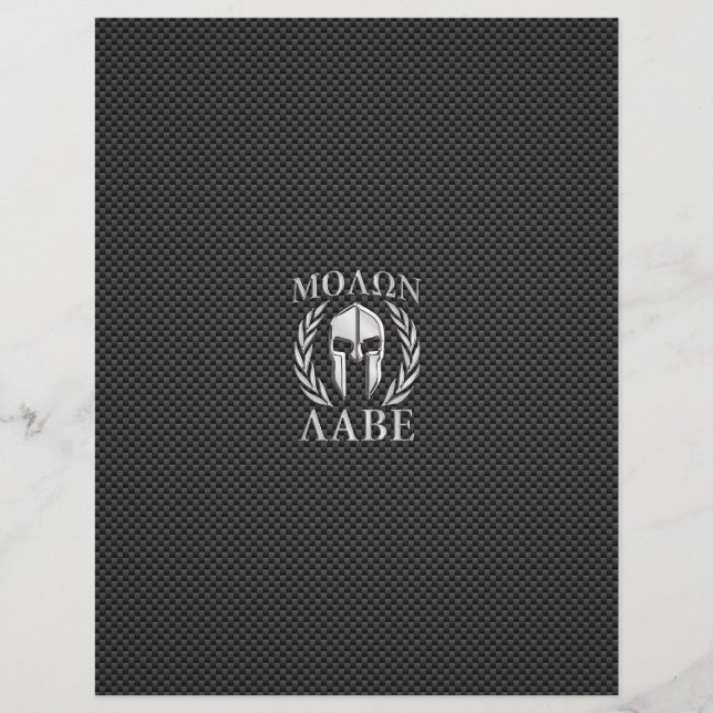 Molon Labe Chrome Spartan Helmet over koolstofveze (Voorkant)