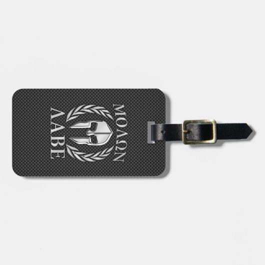 Molon Labe Chrome Spartan Helmet over koolstofveze Bagagelabel (Voorkant horizontaal)