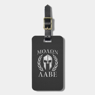 Molon Labe Chrome Spartan Helmet over koolstofveze Bagagelabel