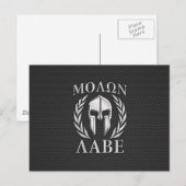 Molon Labe Chrome Spartan Helmet over koolstofveze Briefkaart (Voorkant / Achterkant)
