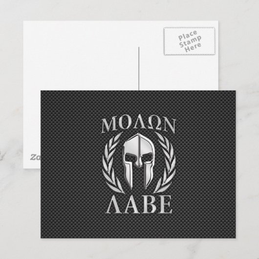 Molon Labe Chrome Spartan Helmet over koolstofveze Briefkaart (Voorkant / Achterkant)