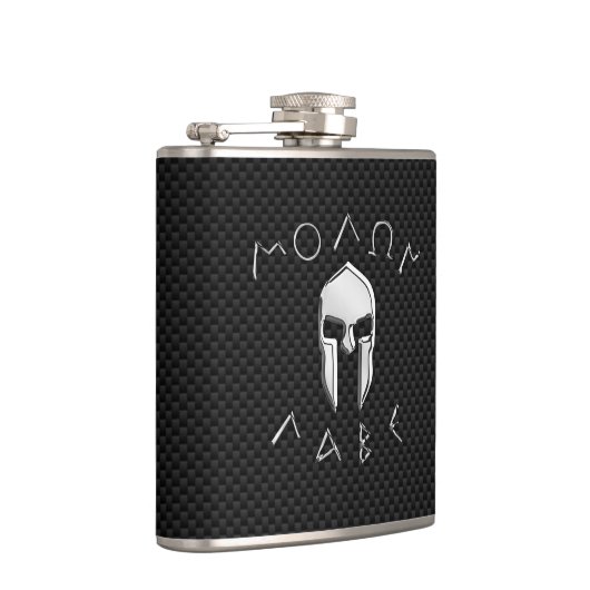 Molon Labe Chrome Spartan Helmet over koolstofveze Heupfles (Rechts)