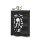 Molon Labe Chrome Spartan Helmet over koolstofveze Heupfles (Links)