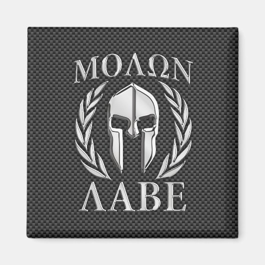 Molon Labe Chrome Spartan Helmet over koolstofveze Magneet (Voorkant)