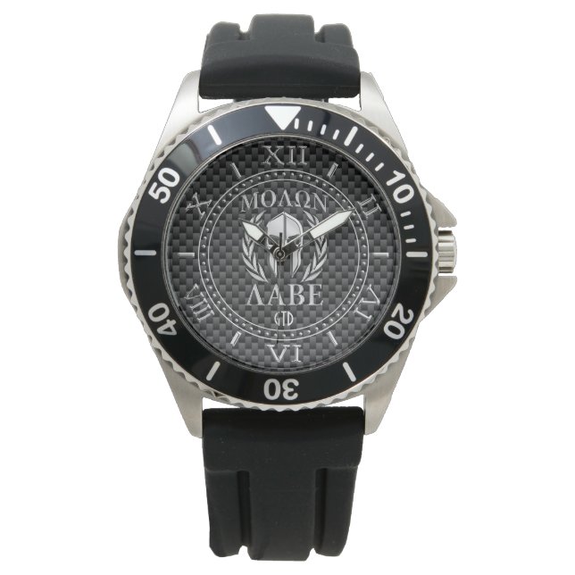Molon Labe Chrome Stijl Spartan Armor Monogram Horloge (Voorkant)