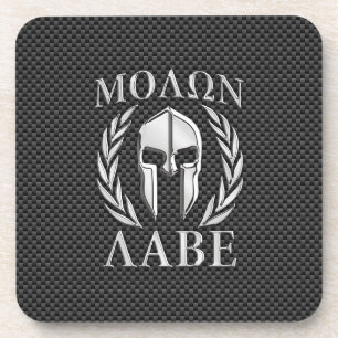 Molon Labe Chrome Style Spartan Armor Carbon Fibre Bier Onderzetter