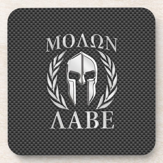 Molon Labe Chrome Style Spartan Armor Carbon Fibre Bier Onderzetter (Voorkant)