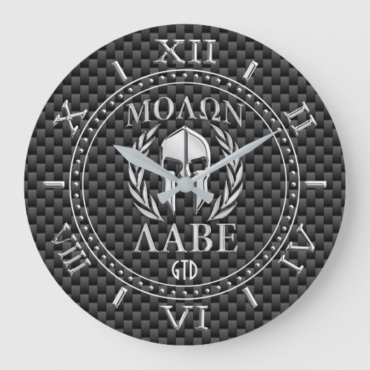 Molon Labe Chrome Style Spartan Armor Monogram Grote Klok (Voorkant)