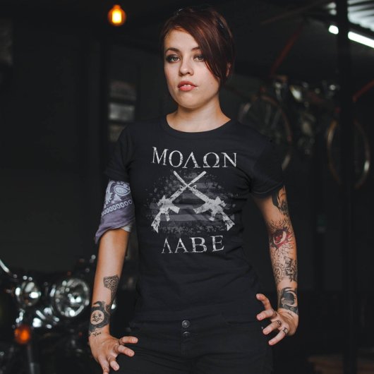 Molon Labe Crossed Rifles Kom en neem ze 2A T-shirt