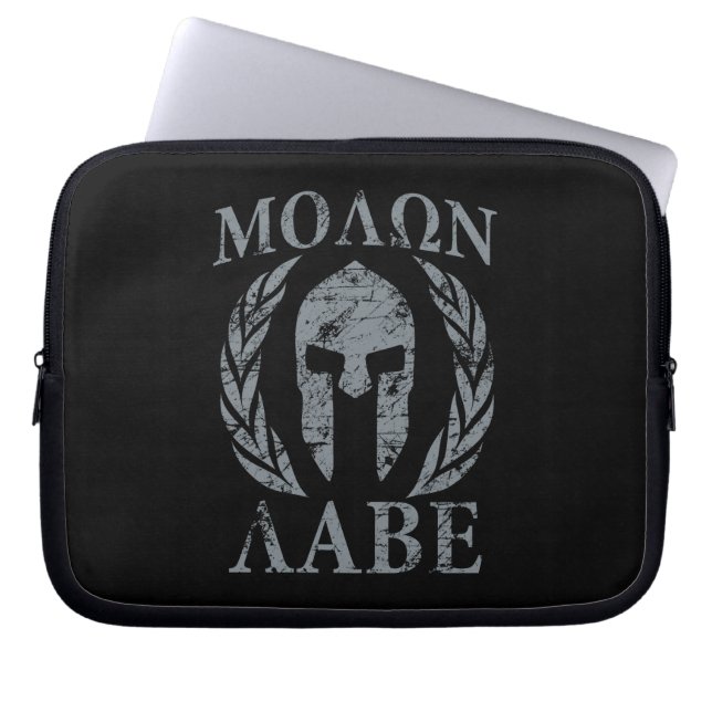 Molon Labe Grunge Spartan Helmet Laptop Sleeve (Voorkant)