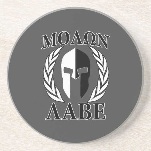 Molon Labe Spartaanse Helm Laurieren Houtskool Zandsteen Onderzetter (Voorkant)
