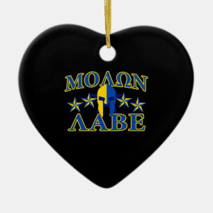 Molon Labe Spartaanse Krijger 5 sterren Geel Blauw Keramisch Ornament