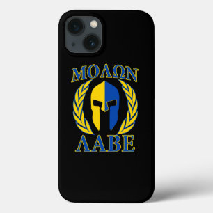 Molon Labe Spartaanse Lauweren Geel Blauwe Accente iPhone 13 Hoesje