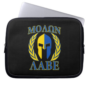 Molon Labe Spartaanse Lauweren Gele Blauwe Accente Laptop Sleeve
