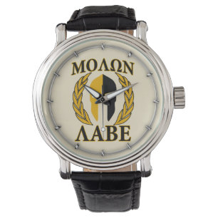 Molon Labe Spartaanse Masker Lauweren Beige Decora Horloge