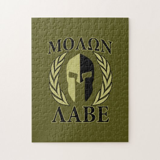 Molon Labe Spartaanse Masker Lauwerieren Olijfgroe Legpuzzel (Verticaal)
