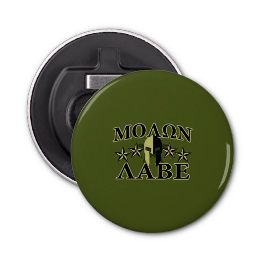 Molon Labe Spartan 5 sterren Olive Green Button Flesopener (Voorkant)
