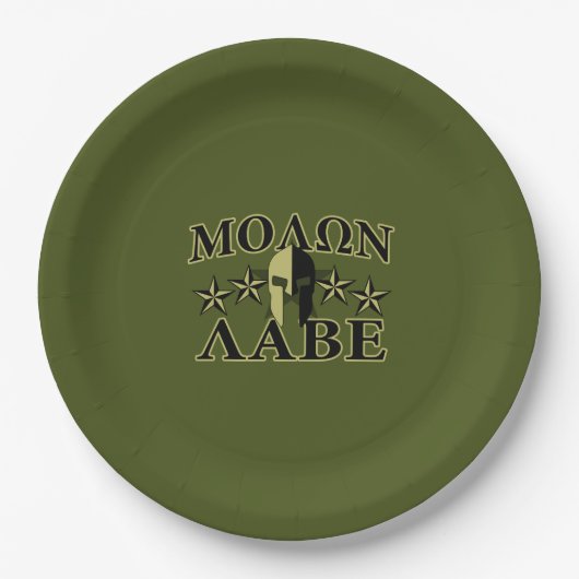 Molon Labe Spartan 5 sterren Olive Green Papieren Bordje (Voorkant)