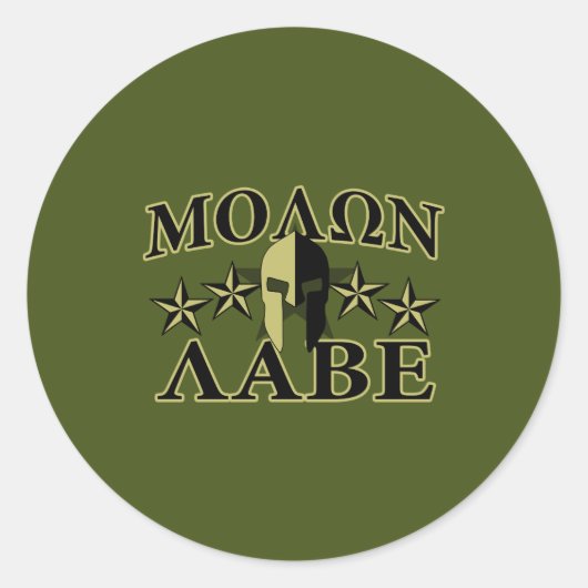 Molon Labe Spartan 5 sterren Olive Green Ronde Sticker (Voorkant)