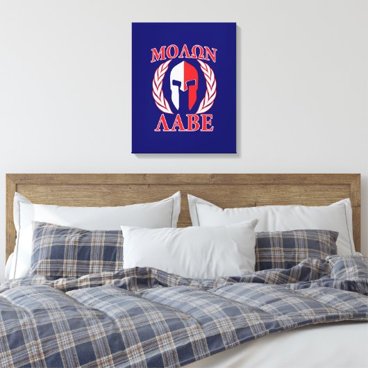 Molon Labe Spartan Armor Laurels Navy Blue Canvas Afdruk (Insitu (Slaapkamer))