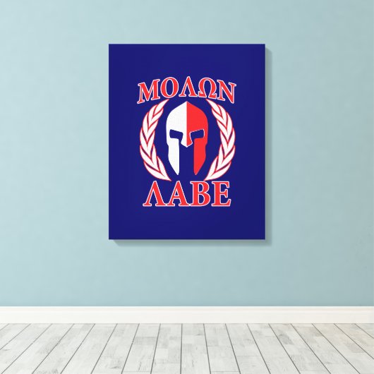 Molon Labe Spartan Armor Laurels Navy Blue Canvas Afdruk (Insitu (Houten vloer))