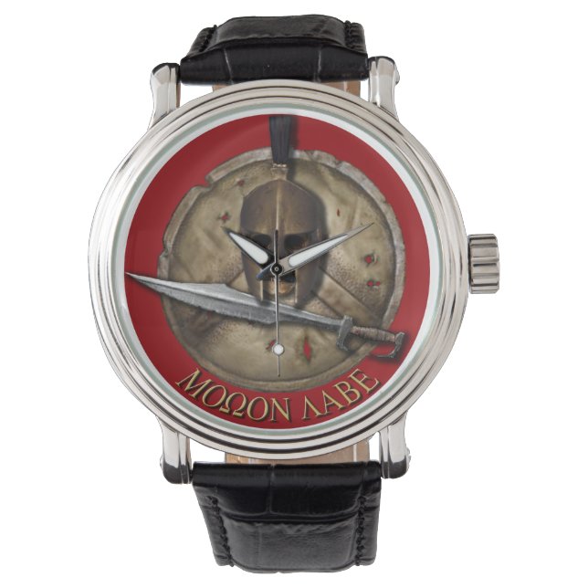 Molon Labe Spartan Helm, Schild en Zwaard Horloge (Voorkant)
