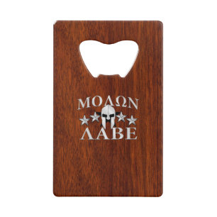 Molon Labe Spartan Helmet 5 sterren Mahogany Style Creditkaart Flessenopener