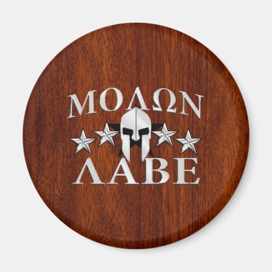 Molon Labe Spartan Helmet 5 sterren Mahogany Style Magneet (Voorkant)