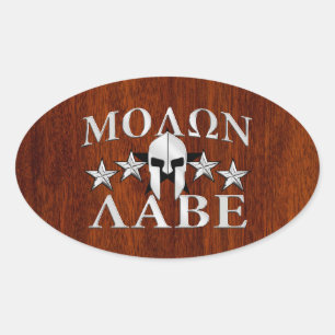 Molon Labe Spartan Helmet 5 sterren Mahogany Style Ovale Sticker