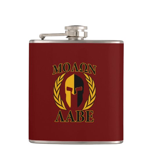 Molon Labe Spartan Helmet Laurels Black Heupfles (Voorkant)