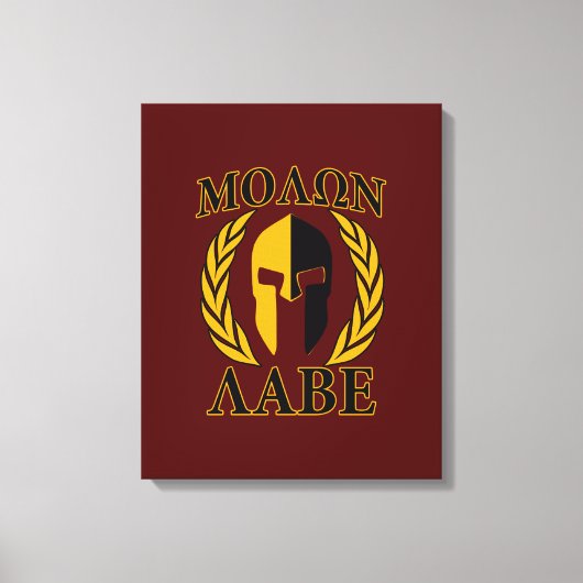 Molon Labe Spartan Helmet Laurels Burgundy Canvas Afdruk (Voorkant)