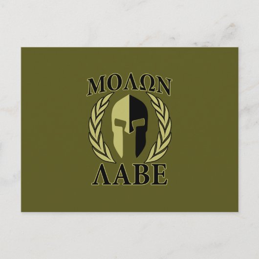 Molon Labe Spartan Helmet Laurels Olive Green Briefkaart (Voorkant)