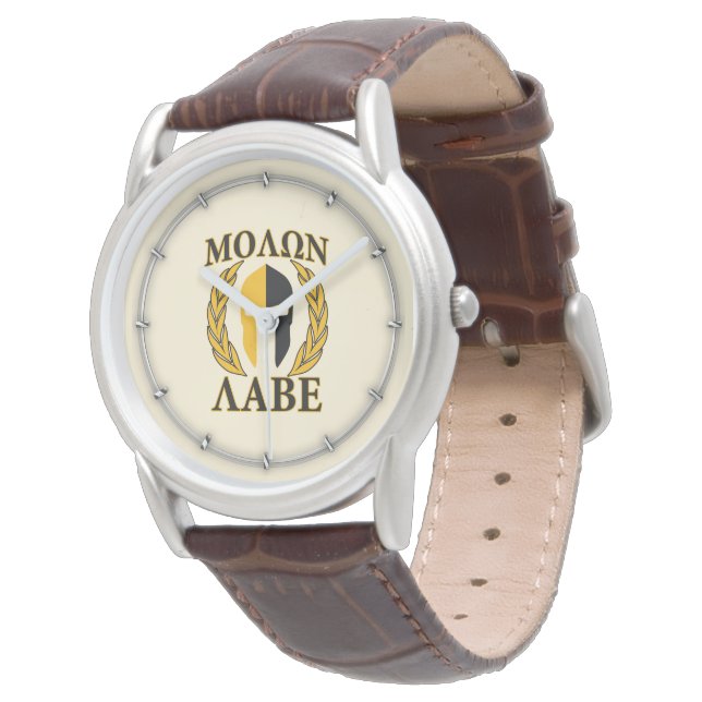 Molon Labe Spartan Helmet Laurels Warm Beige Horloge (Gekanteld)