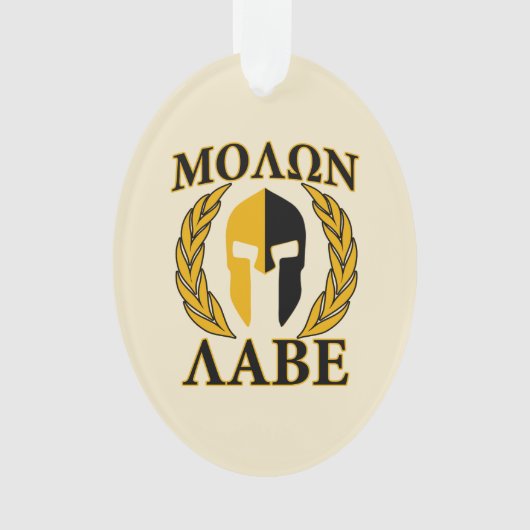 Molon Labe Spartan Helmet Laurels Warm Beige Ornament (voorkant)