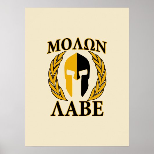 Molon Labe Spartan Helmet Laurels Warm Beige Poster (Voorkant)