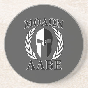 Molon Labe Spartan Helmet Laurels Zandsteen Onderzetter