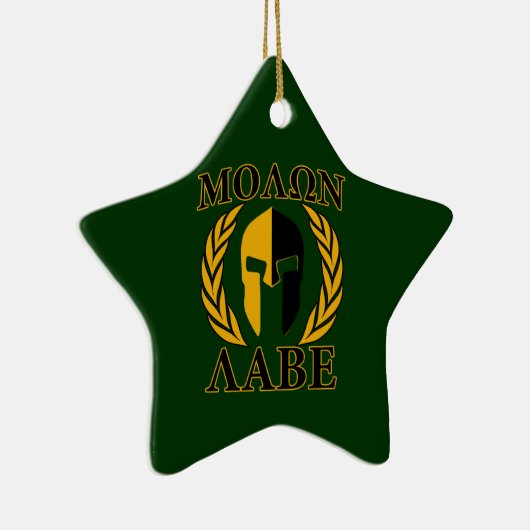 Molon Labe Spartan Laurels op Forest Green Keramisch Ornament (Rechts)
