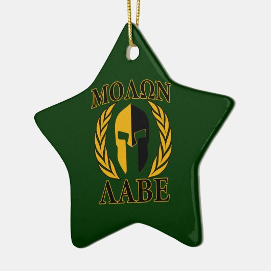 Molon Labe Spartan Laurels op Forest Green Keramisch Ornament (Links)