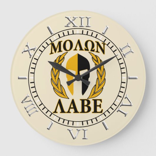Molon Labe Spartan Mask Laurels beige Dial Grote Klok (Voorkant)