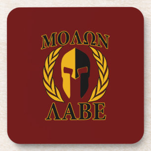 Molon Labe Spartan Mask Laurels Burgundy Red Bier Onderzetter