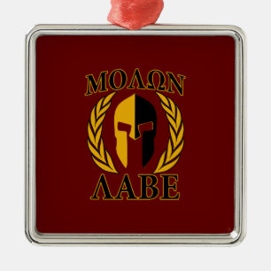 Molon Labe Spartan Mask Laurels Burgundy Red Metalen Ornament