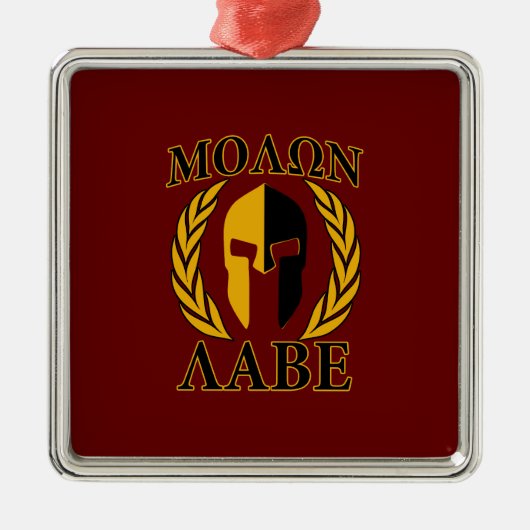 Molon Labe Spartan Mask Laurels Burgundy Red Metalen Ornament (Voorkant)