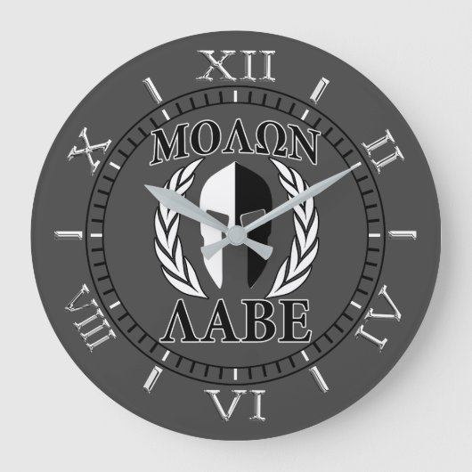Molon Labe Spartan Mask Laurels Charcoal Dial Grote Klok (Voorkant)
