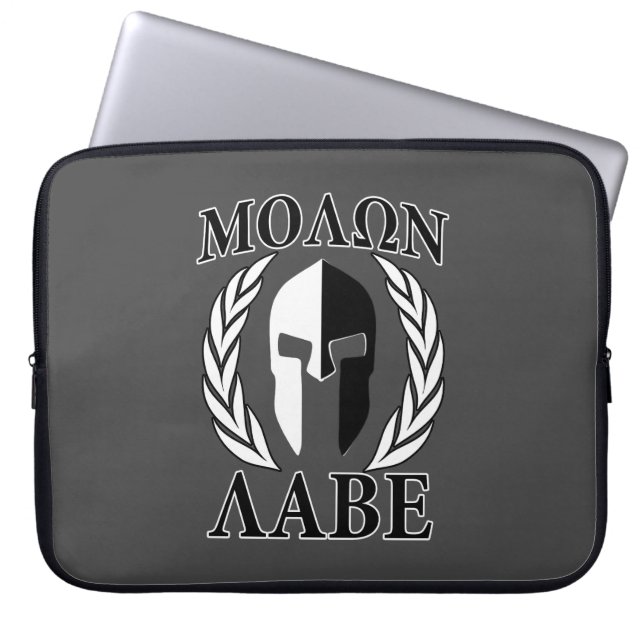 Molon Labe Spartan Mask Laurels Monochrome Laptop Sleeve (Voorkant)