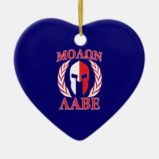 Molon Labe Spartan Mask Laurels Navy Blue Keramisch Ornament (Voorkant)
