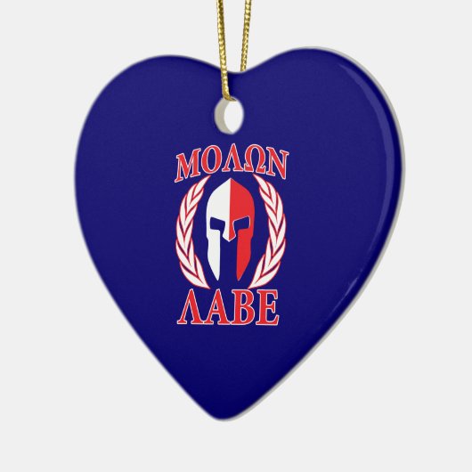Molon Labe Spartan Mask Laurels Navy Blue Keramisch Ornament (Links)