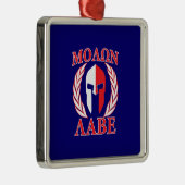 Molon Labe Spartan Mask Laurels Navy Blue Metalen Ornament (Rechts)