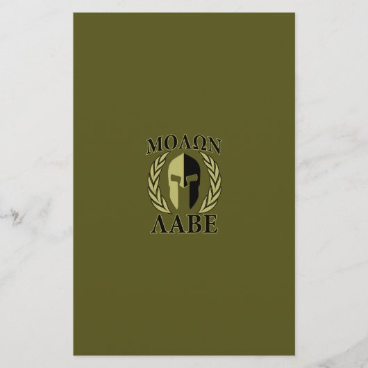 Molon Labe Spartan Mask Laurels Olive Green Briefpapier (Voorkant)